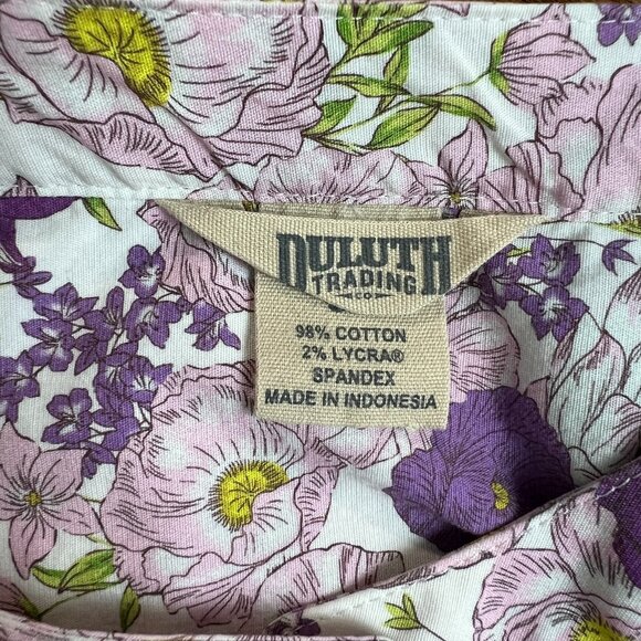 Duluth Tunic Top Womens 3X Lavender Floral Wrinklefighter Collarless Button Down - Picture 9 of 11